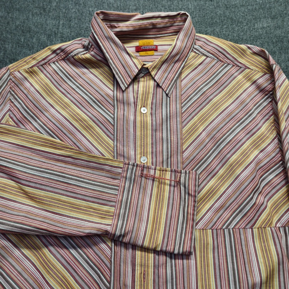 Mecca Button Front Long Sleeve Shirt, White with Stripes, Cuff Link Big Man XL